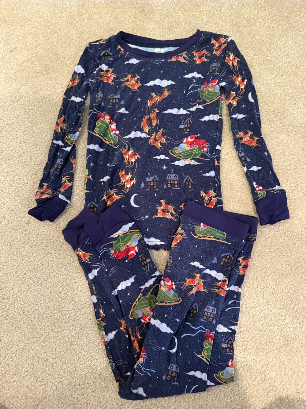 Kids Navy Santa Sleigh Print Pajama Set